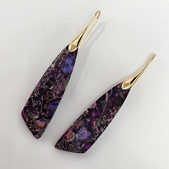 Gold Purple Jasper Boho Earrings - Picture 2 of 5